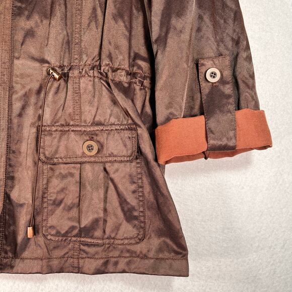 Ruby Rd. Jacket Women's 16 Metallic Brown Drawstring Waist Large Collar Pockets - Picture 9 of 10